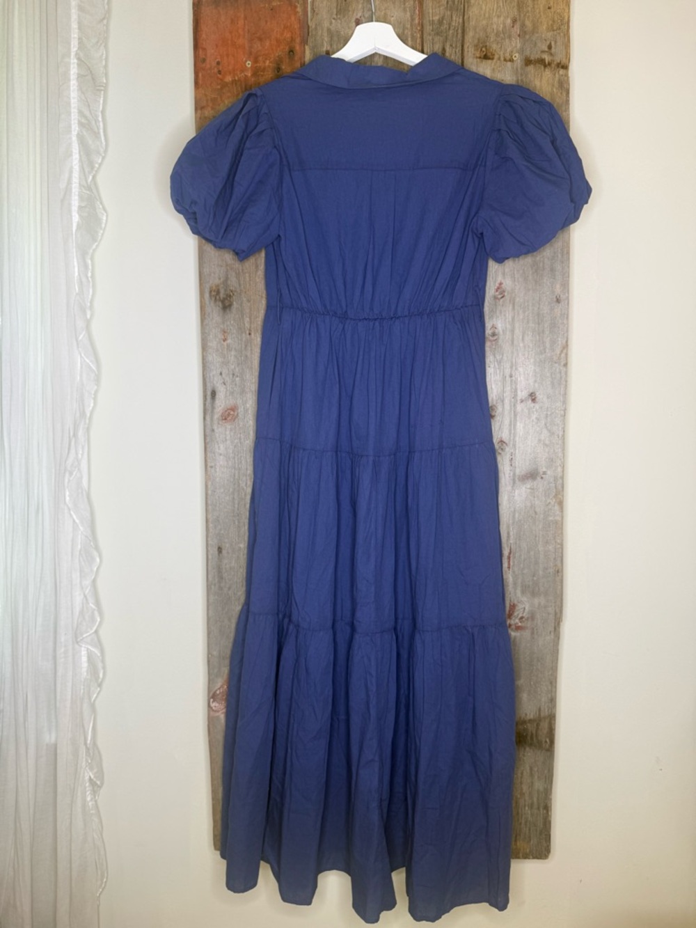 NWT Pinch Navy Button-Front Tiered Maxi Shirt Dress Puff Sleeves Small - Picture 4 of 6